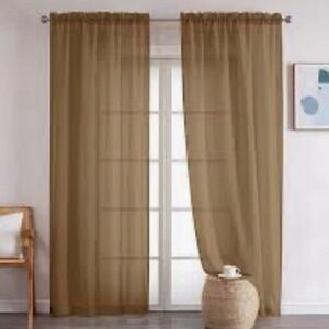 OWENIE Crushed Brown Sheer Curtains 2 Panels Set, 51" x 84", Mocha new!